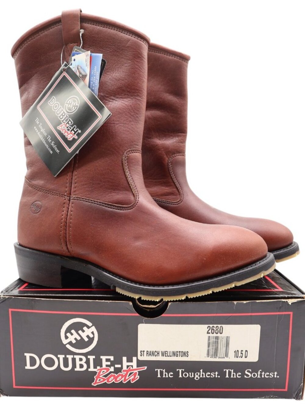 Double-H Boots Mens 10.5 D Leather Steel Toe Ranch Wellington Work Boots NIB 268